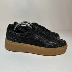 Puma Platform Shoes Women’s  7 Exotskin Low Suede Trainers Black/Gum 07 Box 1